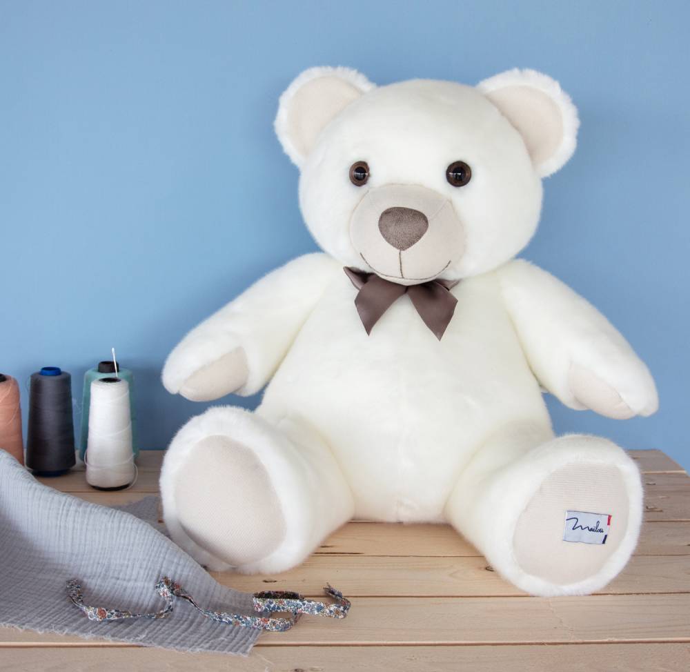Le Panier de la Marmotte - Ours Mailou-COUTURE BLANC 55CM